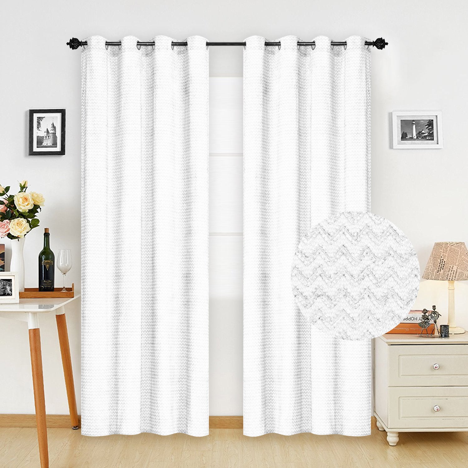 Imagen de cortina Cortina Visillo Translucido para Salón y Dormitorio, Estilo Moderno 140x260 cm 1 pieza en color Gris de Meishida
